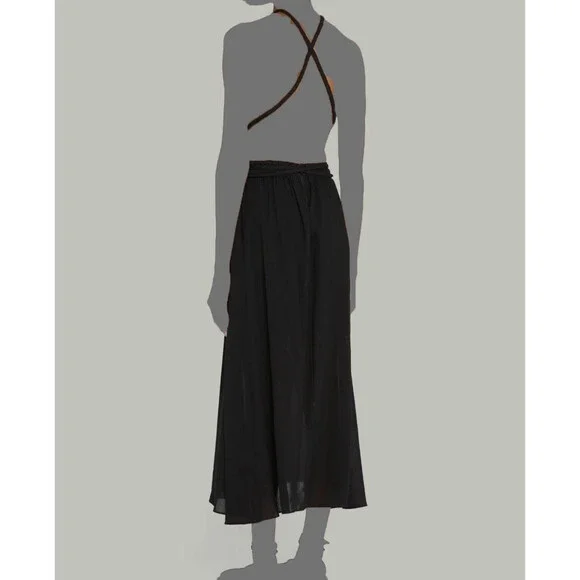 $465 Alice + Olivia Women's Black Linen Cutout Self-Tie Faith Dress Size 8